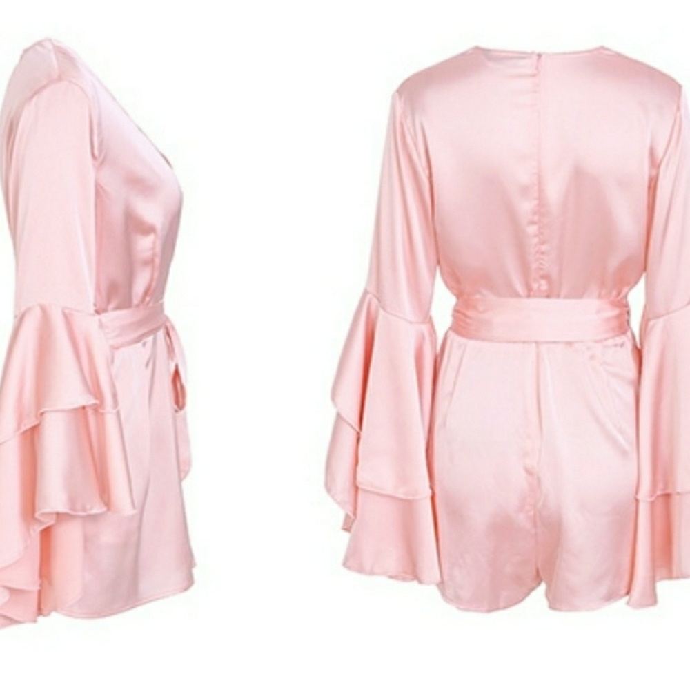 Last 2•Flirty Playsuit Satin Bell Sleeves